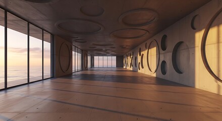 Modern Concrete Room with Ocean View at Sunset
