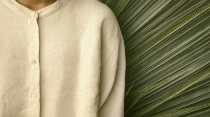 Generative AI, Woman in linen clothing enjoying peaceful moment with plants in sunlight