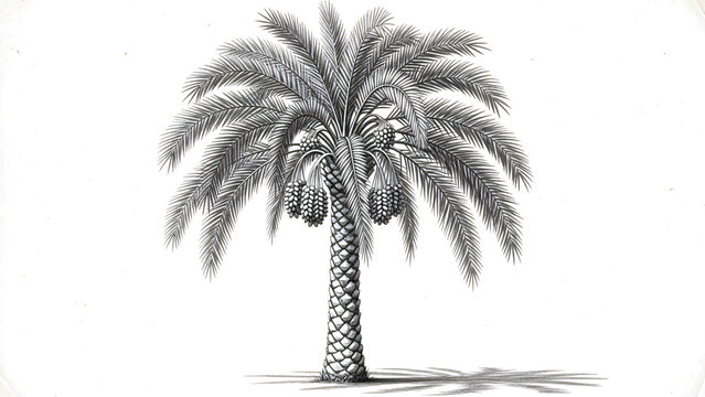 Date palm tree illustration with clusters of fruit for tropical landscape design