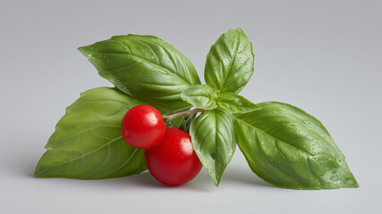 Green Basil Plant with Red Tomatoes