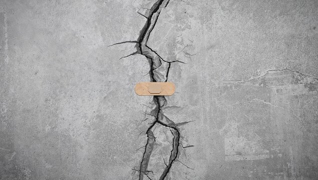 Bandage on Cracked Wall Symbolizing a Temporary, Inadequate Fix