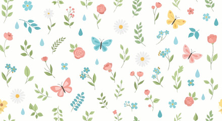 Colorful Floral and Butterfly Pattern for Nature Inspired Design Projects and Backgrounds