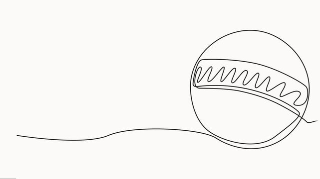 Animated self drawing of continuous line draw cricket ball leather, hard circle stitch close-up. Sports equipment new and clean symbol animation video, Cricket ball icon sign motion graphic style.