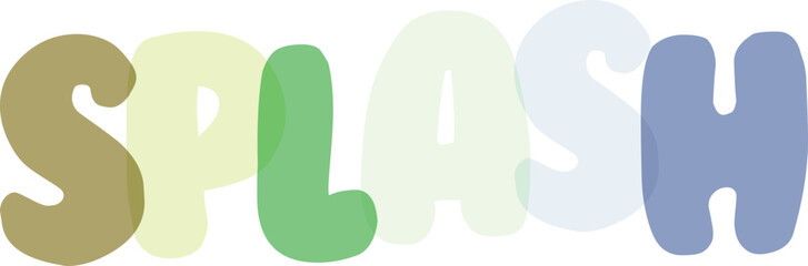Splash word lettering with colorful overlapping bubble font characters for summer projects on transparent grid background