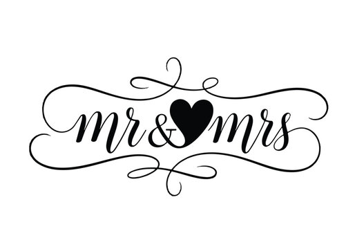 A elegant wedding logo with Mr and Mrs written in cursive on a black background