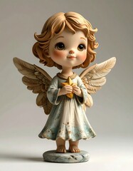 Fototapeta premium A small, smiling angel figurine with wings and a dress