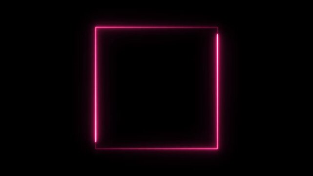 Square neon sign light effects 4k animation video with alpha channel, Neon Light Glowing Square Frame. A glowing blue neon sign frames a bright digital art motion texture