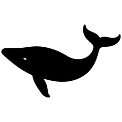 Black silhouette of a humpback whale swimming in the ocean, isolated on white background. © AbdulAlim