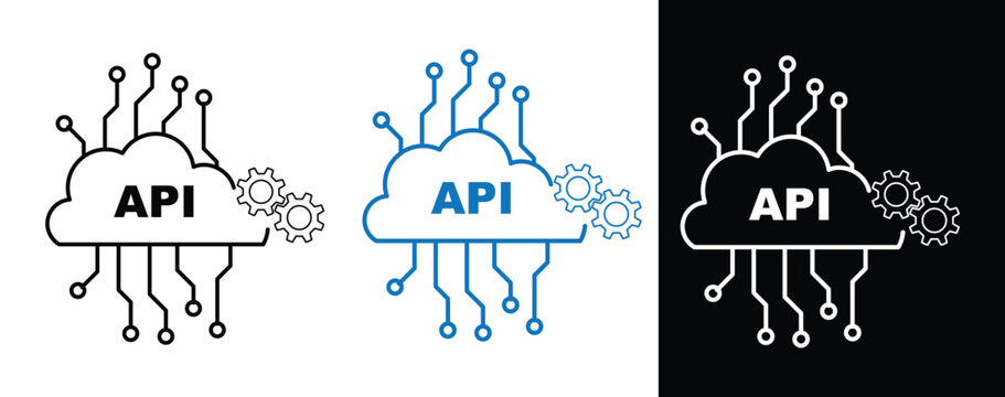 Application programming interface API cloud integration technology icon for software development and system automation vector illustration.