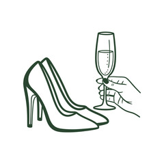 High Heels and Champagne Glass Line Art Illustration