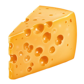 Triangular cheese wedge with holes isolated on white background