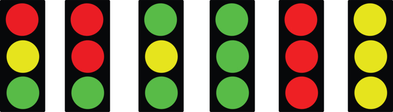 Set of Traffic Light Icon Showing Red, Yellow, and Green Signals. Traffic light icon set. Traffic signal signs. Street regulation system signals