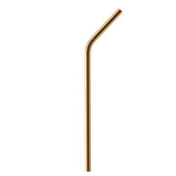Gold bent reusable metal drinking straw isolated on white background