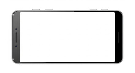 Modern smartphone with a blank white screen in landscape orientation.