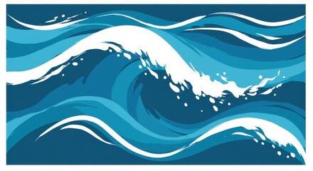 Fototapeta premium Stylized ocean wave illustration with dynamic brushstrokes and vibrant blue hues