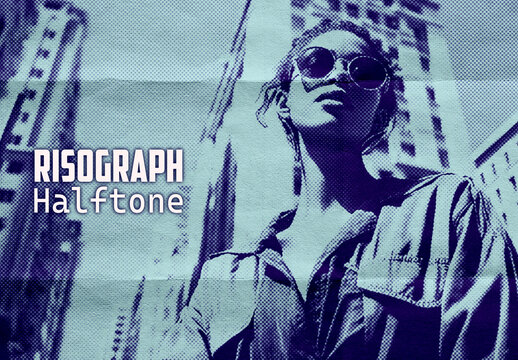 Risograph Halftone Blue Print Photo Effect