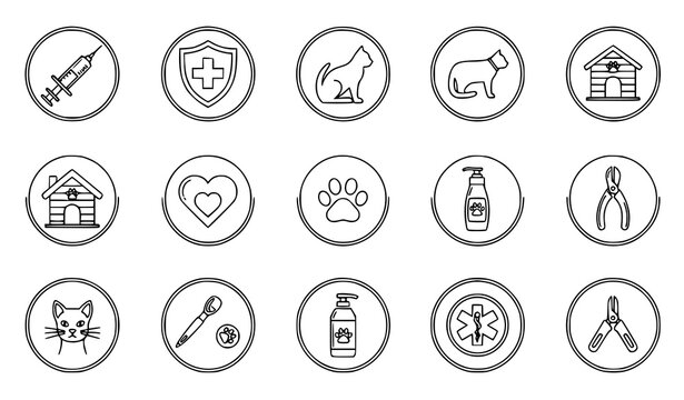 Pet Care and Veterinary Clinic Outline Icons Editable Stroke Pixel Perfect 64x64 Vector Set