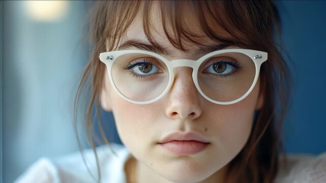 Portrait of a deep-thinking female with modern, minimalist eyewear