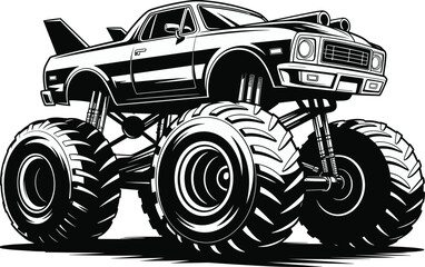 Monster truck silhouette vector illustration, bold motorsport design with rugged tires, elevated suspension, racing decorative motifsMonster truck  © Mehebub Creatives
