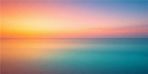 A beautiful orange sunset reflects over the calm summer sea as colorful clouds fill the horizon and sky in this abstract nature landscape © alien