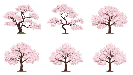 Obraz premium Collection of cherry blossom trees in full bloom from a frontal viewpoint