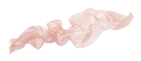 Obraz na płótnie Canvas luxury soft peach chiffon sheer fabric flowing in the wind isolated on transparent background design element for fashion, cosmetic branding and wedding 3D render
