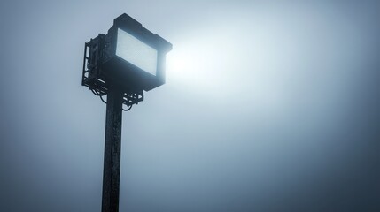 Floodlight shines through thick fog, illuminating atmospheric haze and indicating air quality concerns