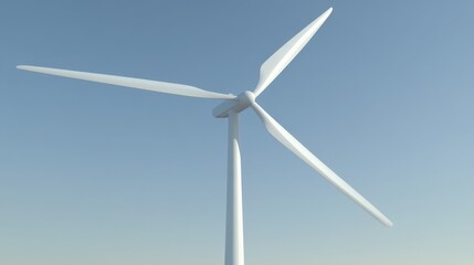 Modern wind turbine with white blades spinning against a clear blue sky, symbolizing renewable energy solutions.