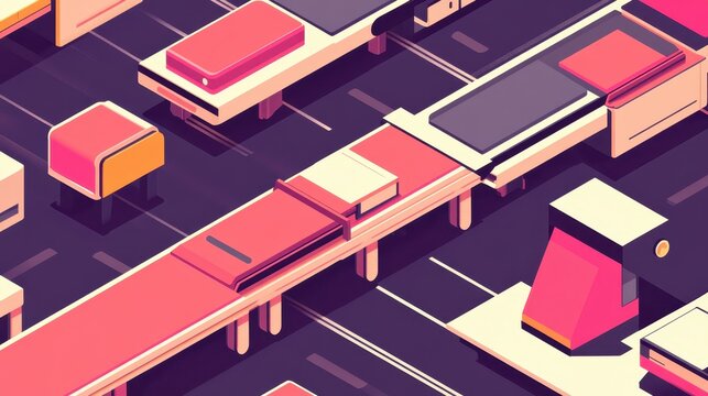 Modern Industrial Assembly Lines with Geometric Shapes and Dynamic Angles Representing Production