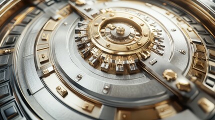 Intricate Gold and Steel Vault Mechanism with Precision Engineering and Luxury Elements