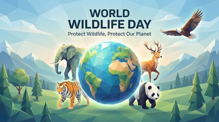 World wildlife day animals surround earth globe protect planet