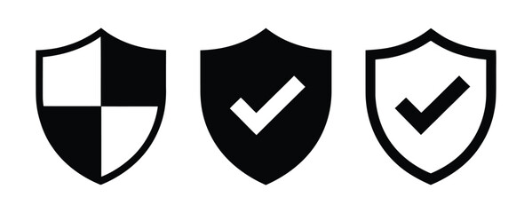 Shield check mark icon or security shield protection icon with tick symbol vector. © muni