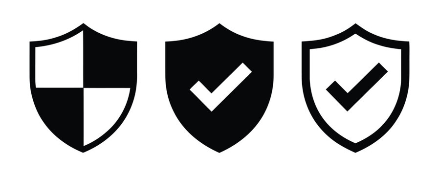 Shield check mark icon or security shield protection icon with tick symbol vector.
