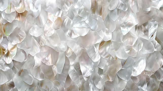 Close up of flat mother of pearl backdrop with soft ivory tones
