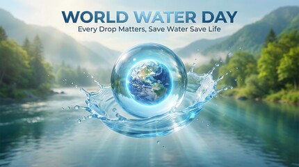 World water day conservation concept with earth globe in water droplet