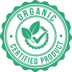 Green Organic Certified Product Badge with Leaf Icon and Check Mark for Natural Food Labeling