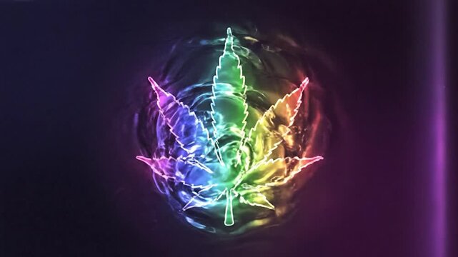 Rainbow glowing cannabis leaf symbol abstract design