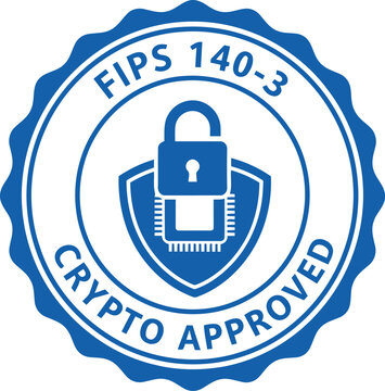 FIPS 140-3 Crypto Approved Security Badge Icon for Data Encryption Compliance and Certification