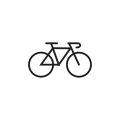 Fototapeta premium Minimalist bicycle icon isolated on white background. Simple black line bike symbol, modern flat vector design for transport concept.