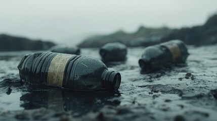 Plastic bottles littering a fishing harbor's waters, highlighting the pervasive issue of marine pollution and environmental damage