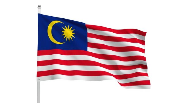 The national flag of malaysia waving in the wind with its distinctive crescent and stars.
