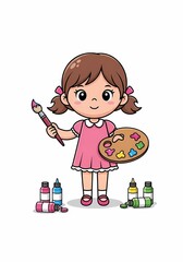 可愛い少女が絵を描く