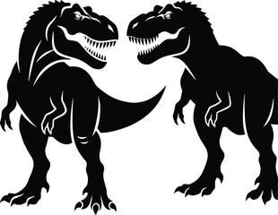 Tyrannosaurus rex silhouette pair isolated on white background, prehistoric dinosaur predators facing each other, Jurassic wildlife illustration, ancient reptile vector design © MstLata