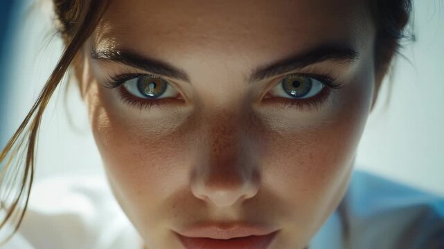 Close-up of a young woman's face showing her distinctive beauty mark.