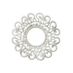 A delicate white lace doily on a black background