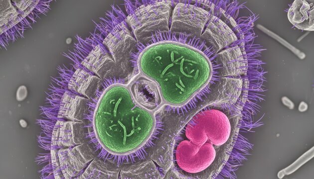 Detailed View Of Rumen Ciliate Digestive Vacuoles Ion-Abrasion Scanning Electron Micrograph For Veterinary And Biological Science