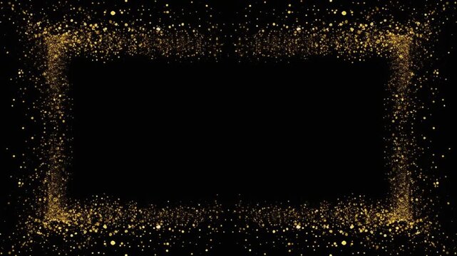 Luxury Golden Glitter Frame with Sparkling Particles on Black Background Elegant Abstract Border Design for Premium Celebration Concept