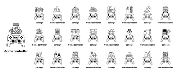 A collection of game controllers with the word controller at the top © toonsteb