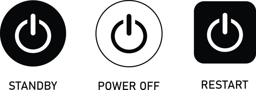 Three power symbols for standby power off and restart technology