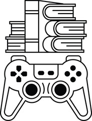 Concept of a person playing a video game while surrounded by books © toonsteb